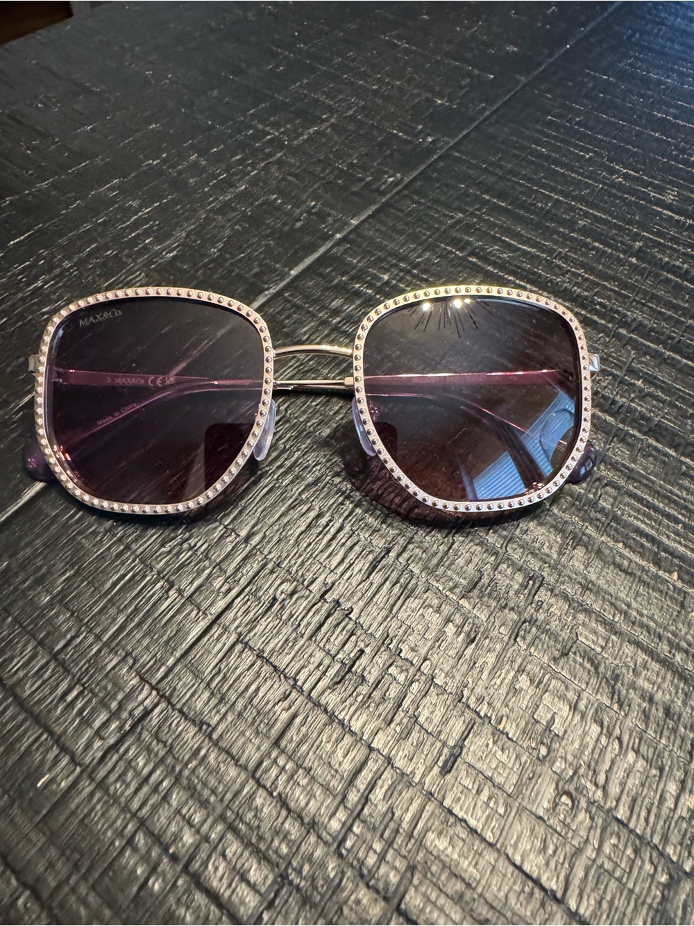 Women's Fashion Sunglasses with Lavender Lenses and Embellished Gold Frame - Picture 2 of 12